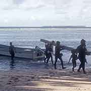 Boat and view to Falalis, Woleai